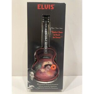 ELVIS "SANTA CLAUS IS BACK IN TOWN" GUITAR SHAPED ORNAMENT~MUSICAL~LIGHTS~NIB